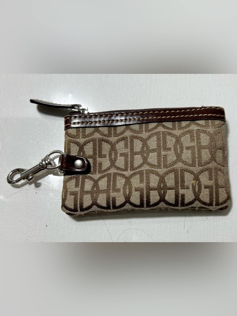 Gianni Bini Brown Logo Mini Key Pouch with Clip